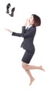 Young Business woman jump and throw shoes Royalty Free Stock Photo