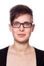 Young business woman with modern short hair, wearing glasses