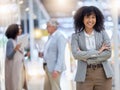 Young business woman, portrait and arms crossed for empowerment, motivation and confident leader. Happy female employee Royalty Free Stock Photo