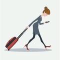 Young business woman pulling the luggage. Royalty Free Stock Photo