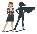 Business Woman Super Hero Shadow Cartoon Mascot Royalty Free Stock Photo