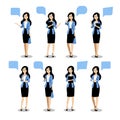 Young business woman set in different poses. Vector flat illustration. Female cartoon characte, isolated design elements