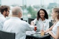 young business woman shaking hands with her business partner. Royalty Free Stock Photo