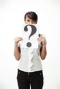 Young business woman showing a question mark. Royalty Free Stock Photo