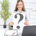 Young business woman showing a question mark, Royalty Free Stock Photo