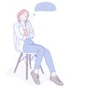 Young business woman sitting on a chair thinking. Hand drawn