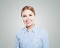 Young business woman smiling on white background, portrait Royalty Free Stock Photo