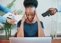 Young business woman stressed, concept of demanding coworkers deadlines pressure Royalty Free Stock Photo