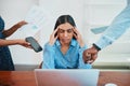 Young business woman stressed, concept of demanding coworkers deadlines pressure Royalty Free Stock Photo