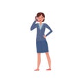 Young business woman talking phone. Office worker in formal clothes. Flat vector illustration Royalty Free Stock Photo