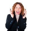 Young business woman with two mobile phones Royalty Free Stock Photo