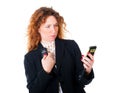 Young business woman with two mobile phones Royalty Free Stock Photo