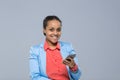 Young Business Woman Using Cell Smart Phone African American Girl Happy Smile Businesswoman Royalty Free Stock Photo