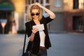 Fashion business woman using a tablet computer