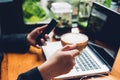 Young business woman is using his smart phone and The laptop computer Royalty Free Stock Photo