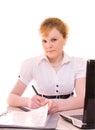 Young business woman wiht document and notebook Royalty Free Stock Photo