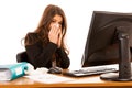 Young business woman working ill in office suffering - ilness a Royalty Free Stock Photo