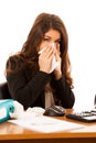 Young business woman working ill in office suffering - ilness a