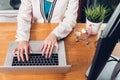 Young business woman working typing laptop computer Royalty Free Stock Photo