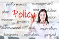 Young business woman writing policy concept. Royalty Free Stock Photo
