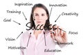 Young business woman writing success concept, isolated. Royalty Free Stock Photo