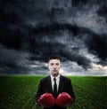 Young businessman against weather background