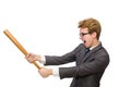 Young businessman with baseball bat isolated on