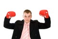 Young businessman in boxing glove