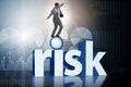 The young businessman in business risk and uncertainty concept