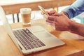 Young businessman in the cafe Royalty Free Stock Photo