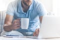 Young Businessman in Casual Clothes Work at Home. Royalty Free Stock Photo