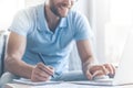 Young Businessman in Casual Clothes Work at Home. Royalty Free Stock Photo