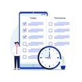 Young businessman checklist in mobile application. To do list, teamwork, successeful work planning concept
