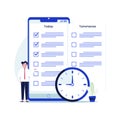 Young businessman checklist in mobile application. To do list, teamwork, successeful work planning, mission completed concept