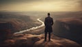 Young businessman conquering adversity, standing at the edge of mountain cliff generated by AI Royalty Free Stock Photo