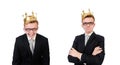 Young businessman with crown isolated on white Royalty Free Stock Photo