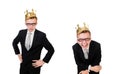 Young businessman with crown isolated on white Royalty Free Stock Photo
