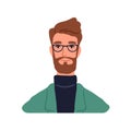 Young businessman, face head portrait. Business man in eye glasses. Bearded male character in eyeglasses. Modern smart