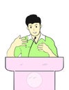 Young businessman give a lecture on podium