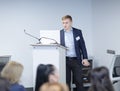 Young Businessman Giving Speech In The Conference Royalty Free Stock Photo