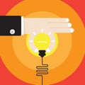 Young businessman hand with creative light bulb sign and business idea concept,business design elements.
