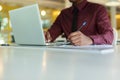 Young businessman handsome African American black skin working on laptop at office. businessperson in workplace Royalty Free Stock Photo