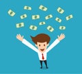 Young businessman happy falling the money Royalty Free Stock Photo