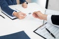 young businessman at the hiring interview in the office, meeting Royalty Free Stock Photo