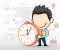 Flat design of young businessman holding clock