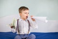 Young businessman holds money in his hands, american hundred dollars cash. American one hundred dollars in cash Royalty Free Stock Photo