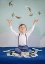 Young businessman holds money in his hands, american hundred dollars cash. American one hundred dollars in cash Royalty Free Stock Photo