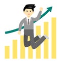 Young businessman jumping happily because of increasing income. bar chart of growth stock vector Royalty Free Stock Photo