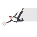 Young businessman jumping over clipboard. Successful completion of business task Royalty Free Stock Photo