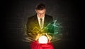 Businessman forecast the future of the stock market with a magic ball